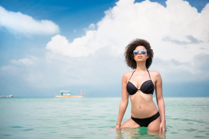 Beautiful Mixed Race Woman in Bikini, Shore